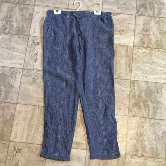 Lord & Taylor blue linen loose pants with tie. - Picture 1 of 7